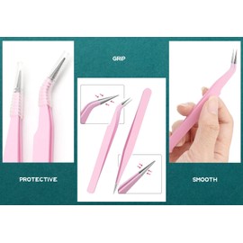 Lash Tweezers, Pack of 2 Stainless Steel Tweezers for Eyelash Extensions | Straight and Curved Tip Eyelash Tweezers | False Lash Application Tools (Pack of 2, Pink)