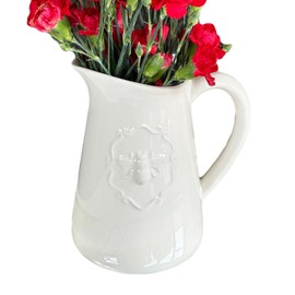 Queen Bee Jug Vase Glazed Ceramic Glossy White Flower Holder Kitchen Table Decor