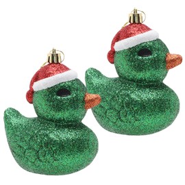 Christmas Concepts® Pack of 2-110mm (4.3") Emerald Green Glittery Festive Duck Baubles - Christmas Tree Decorations
