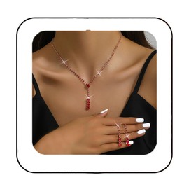 Unicra Bride Silver Bridal Necklace Earrings Set Crystal Wedding Jewelry Set Rhinestone Choker Necklace for Women and Brides (3 piece set - 2 earrings and 1 necklace) (G Red)