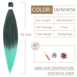 ShowJarlly Braids Extensions, Pre-Stretched Braiding Hair, 30 Inches, 1 Pack/Lot Braid Extensions, Synthetic Hair for Braiding, Professional Soft Synthetic Jumbo Braids Hair (30 Inches, 1B/Mint #)