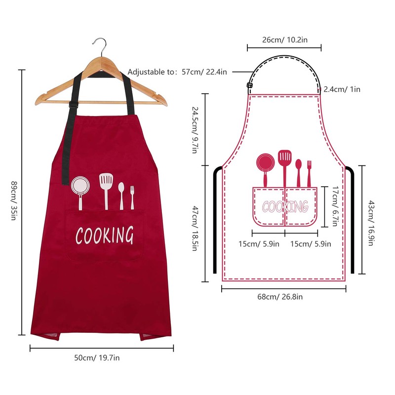 MengH-SHOP Apron Unisex Cooking Apron Waterproof Bib Apron with 2