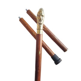 DOLCHI Walking Cane: Sheesham Wood Shaft Adorned with Ornate Brass Engraving, Featuring a Golden Brass Man Face Handle and Thick Rubber Base - Perfect for Grandpa or Grandma This Christmas Season