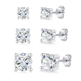 Loutade Ohrstecker Silber 925, 3 Paare 925 Sterling Silber Zirkonia Ohrstecker Set für Mehrere Ohrlöcher, Hypoallergen 4/5/6mm Kleine Knorpel Schlafen Ohrringe Stecker, Geschenke für Damen Frauen