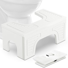 Foldable Bamboo Toilet Stool Squat Adjustable Heights for Adults and Kids, 7" & 9" Flip Poop Stool for Bathroom - Improve Squatting Posture and Comfort, Portable Potty Step Stool with Anti-Slip Layer