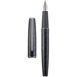Hong Dian A3 pluma estilográfica de aluminio negro, diseño de grabado de flor de pluma extra fina de iridio bolígrafo de escritura consistente con
