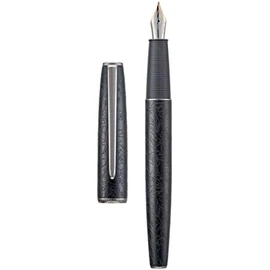 Hong Dian A3 pluma estilográfica de aluminio negro, diseño de grabado de flor de pluma extra fina de iridio bolígrafo de escritura consistente con