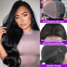 IDHERE Wear and Go Glueless Wigs Human Hair Pre Plucked Pre Cut 8x5 HD Lace Front Wigs Human Hair 26inch Glueless Lace Frontal Wigs for Black Women 180% Density