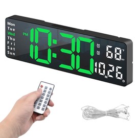 Wanduhr Digital, 13" LED Wand Wecker mit Großbildschirm, Digital Wecker mit Fernbedienung, Digital Uhr Wanduhr Einstellbarer Helligkeit mit Uhrzeit/Datum/Temperatur für Wohnzimmer Küche Büro Gym