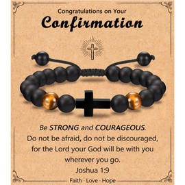 Leyung Confirmation Gifts for Teenage Boys, Christening Cross Bracelet Gifts for Boys, Catholic Confirmation Sponsor Gifts, Christian Easter Gifts for Teens Boys Son Godson Grandson Nephew