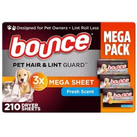 Bounce Pet Hair and Lint Guard Mega Dryer Sheets, 210 ct. - Fresh Scent