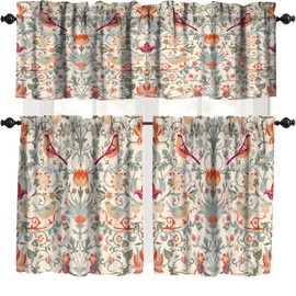 William Morris - Cortina de cenefa de cocina, estilo bohemio, retro, diseño de pájaros, elegante, con estampado de animales, para cocina, sala de estar, baño, cafetería, decoración de caña, cenefas