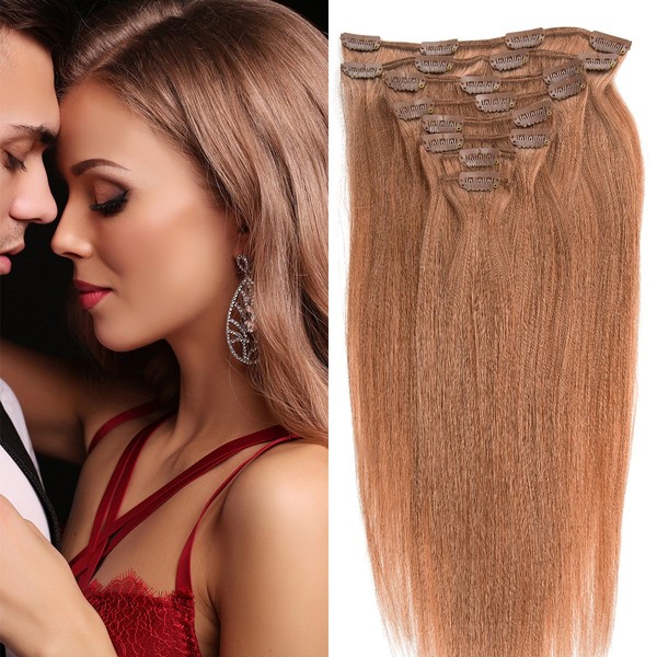 Clip-In Real Hair Extensions, Remy Real Hair, 8 Wefts, 20 Clips, Straight, 35 cm - 80 g, #18 Dark Blonde
