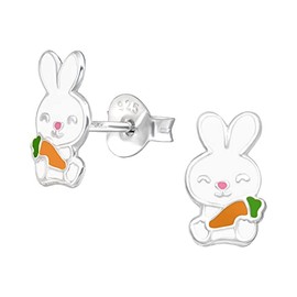 Easter Bunny Earrings 925 Sterling Silver Rabbit with Carrot