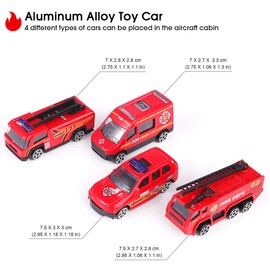 SHANNA Aeroplane Play Set, Aviator Children's Inertial Wheel Aeroplane with Vehicles, Educational Toy Set, 1 Large Plane, 4 Alloy Cars for Toddlers Over 3 Years (Fire Engine Red)