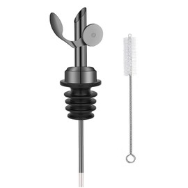 WAFJAMF Weighted Stainless Steel Bottle Pourers, Auto Flip Feature Self Closing Olive Oil Dispenser Spout with 1 Cleaning Brush, Liquor Pour Spouts for Pours Liquid, Olive Oil, Wine, Vinegar (Black)