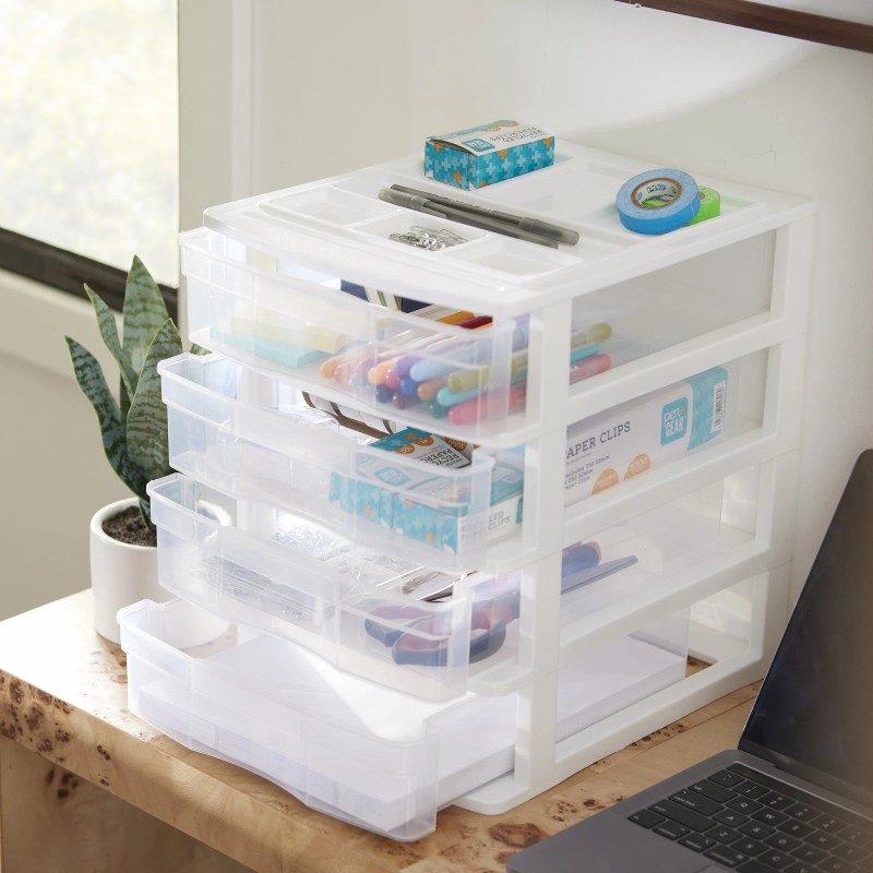 Gracious Living 4 Drawer Desktop Countertop Storage with Organizer Lid