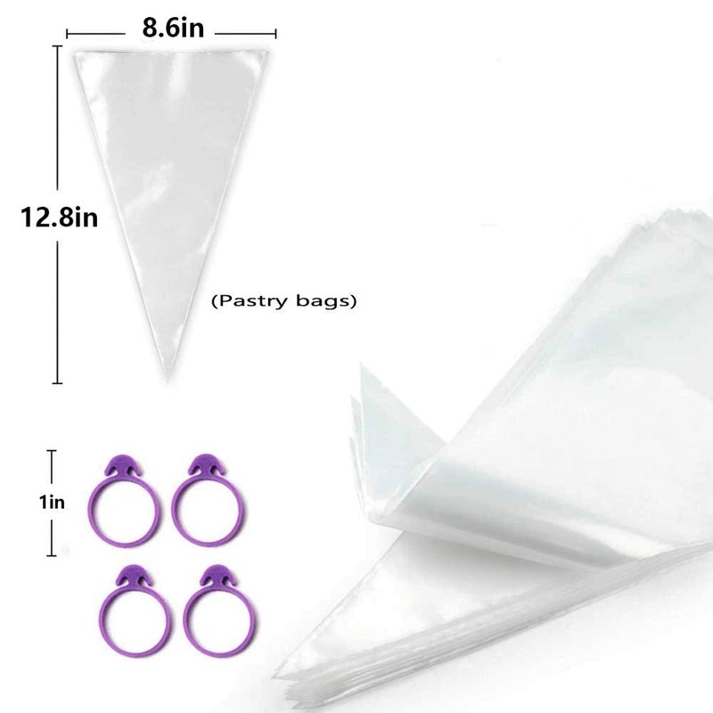 100 Disposable Large Bags and 4 Clips for Pastry Cupcake