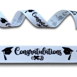 2 Yards (1.82 metres) Graduate Congratulations Grosgrain Ribbon 25mm Wide, Ideal for Craft Projects, Scrapbooking etc.