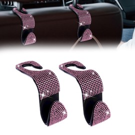 deemars 2 Pack Car Seat Headrest Hook, Bling Car Hooks Front Seat, Back Seat Organizer Hanger Storage Hook Car Purse Hook for Bags, Clothes, Coats, Grocery Bags (Pink)