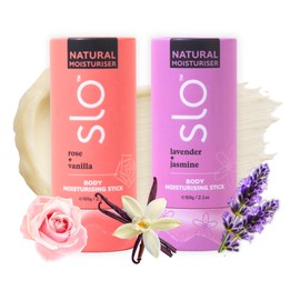 Slo Slo Natural Moisturizing Stick | Organic Lip & Body Balm for Dry Skin | Hydrating, Nourishing, Travel-Friendly | Rose + Vanilla & Lavender + Jasmine | 2 pack (2 x 2.1oz/60g)