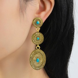 Western Earrings Jewelry Country Concert Outfits for Women Vintage Gold/Silver Turquoise Concho Earrings Western Clothing Dress Women