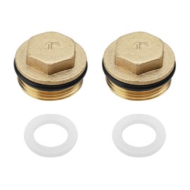 UOCAI Pack of 2 Brass Plugs with Rubber Ring, Pipe End Cap, Blanking Plug, 1 Inch Male Thread, Sealing Plug for Pipe Connection, Bathroom, Heating and Drinking Water System, Suitable for Gold