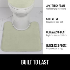 GORILLA GRIP Thick Memory Foam Toilet Rug for Bathroom, U Shaped Washable, Soft Absorbent Velvet Topside Floor Mats, Machine Wash, Cushioned Luxury Mat Rugs for Bath Room, 22.5 x 19.5, Sage