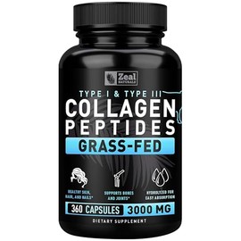 Pure Collagen Peptides Collagen Pills (360 Capsules) 100% Grass Fed Collagen Protein Powder - Hydrolyzed Collagen Powder for Joint and Tendon Supplement & Hair Skin and Nails - Colageno Hidrolizado