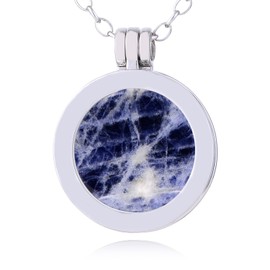 Morella Women's Necklace 70 cm, Stainless Steel and Pendant with Gemstone, Small Coin, 23 mm, Chakra Disc in Jewellery Bag, Stainless Steel, African Sodalite Coin Necklace