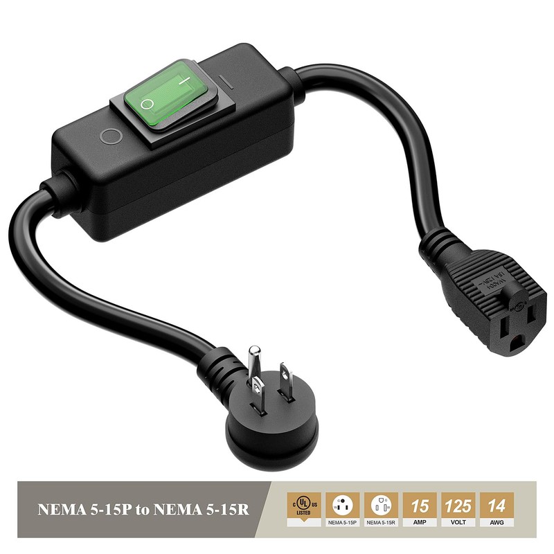 1.5Feet 90Degree Waterproof Extension Power Cord, in-Line On-Off Switch Extension