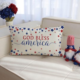 Ogiselestyle 4th of July America Stars Throw Pillow Cover, 12 x 20 Inch Independence Memorial Day Cushion Case for Sofa Couch