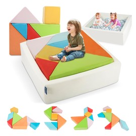 Heypappy Kids Play Sofa, Tangram Square Puzzles Couch Furniture, Modular Kids Play Couchs Furniture, Puzzle Solving Couch Building Fort for Playroom Bedroom Boys Girls Teens, Rainbow