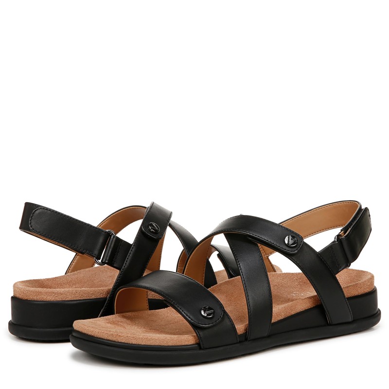 Vionic Women's Cypress Sandal, Black Leather, 8.5 Wide