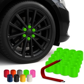 ColorLugs Vinyl Lug Nut Cover | Neon Green | Flexible Fit Wheel Lug Nut Cap | Fits 17 mm | Pack of 20 | Includes Deluxe Extractor | Made in The USA