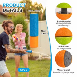 6pcs Foam Water Guns Mini Water Pistols for Kids Water Blaster Shooters Push Pull Type Foam Water Squirter Water Gun Summer Outdoor Beach Pool Water Toys for Kids Toddlers Boys Girls