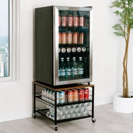 Mini Fridge Stand with Storage, Fridge Table, Beverage Refrigerator Stand, Dorm Fridge Cart, Microwave Stand, Nightstand, Kitchen Storage Organizer, End Table, Record Player Stand