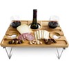Maggie Portable Picnic Foldable Bamboo Table w/ 4 Pers Wine