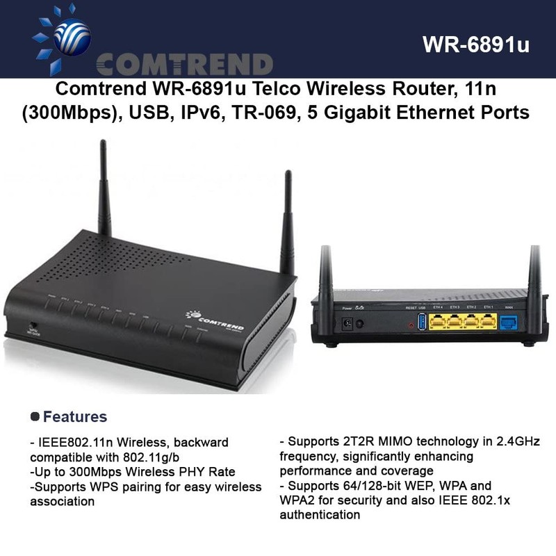 Comtrend WR-6891u Telco Wireless Router, 11n (300Mbps) 5 Gigabit Ethernet