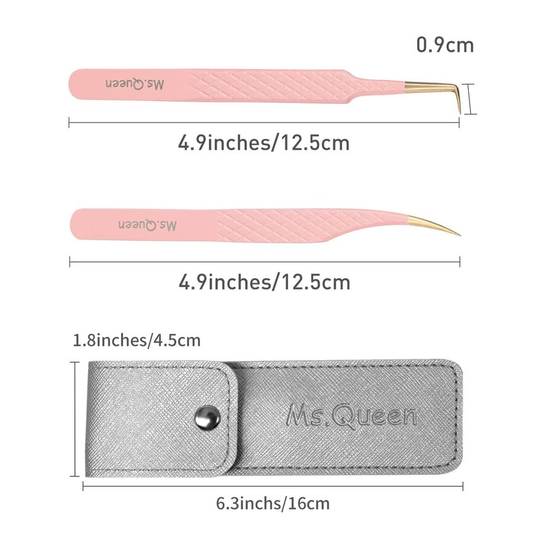Ms.Queen - Pinzas de pestañas para extensiones de pestañas, agarre