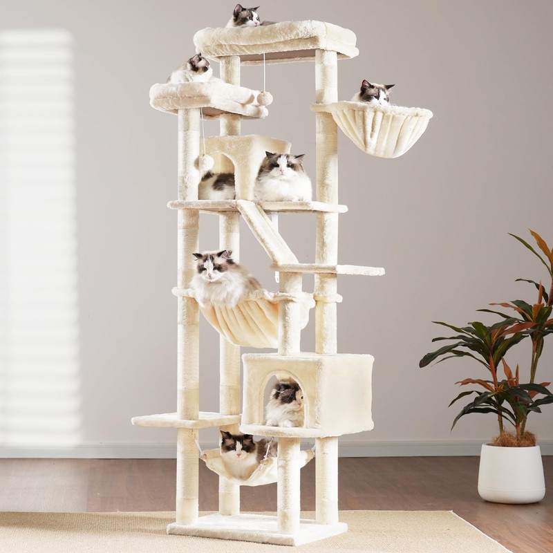 Heybly Cat Tree, 71-Inch-Tall Tower for Indoor Cats with 2