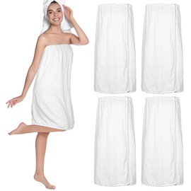 4 Pcs Spa Wrap Towel Wrap for Women Spa Robe with Adjustable Closure Elastic Top Lightweight Wraps for Bath Shower (White,Stripes)