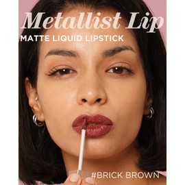 Touch in Sol Metallist Matte Liquid Lipstick - Velvety Vibrant Ultra Matte Lip Lacquer with Luster Pearls - Waterproof Formula Fixing Lip Makeup - Long Lasting Matte Lips, 0.14 fl.oz. (Brick Brown)