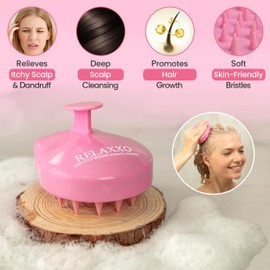 RELAXXO Scalp Massager Hair Growth – Exfoliator & Hair Scrubber for Scalp, Soft Bristles for Dandruff & Soothing Comfort, Shampoo Brush, Wet & Dry Use, Pink