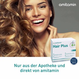 amitamin amitamin Hair Plus Haar Vitamine 180 Kapseln-3 Monate, auch bei erblichem Haarausfall, mit Biotin, Selen, Vitamin B1, B2, B6, B12, Hirse- u. Traubenkernextrakt, Vitamin A, C, E, vegan, deutsche Prod.