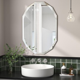 JACUKO Bathroom Mirrors for Over Sink, Round Frameless Mirrors for Wall, 20x30 Inch Beveled Bathroom Mirror, Bathroom Vanity Circle Mirror for Bedroom Living Room Entryway Home Decor