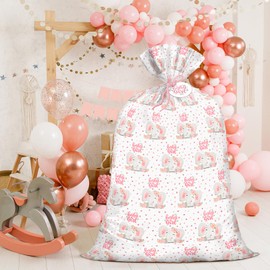 Loveinside 56" Large Baby Boy Plastic Gift Bag - Adorable Pink Elephant with Baby Girl Lettering Design for Baby Shower, Kids Birthdays, Parties, Celebrating, or Any Occasion - 142.3 x 91.5 cm