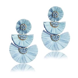 TOFBS Women's Raffia Tassel Earrings Bohemia Statement Earring Bead Boho Drop Earrings for Women Jewelry Gifts Costume Accessory (Blue)