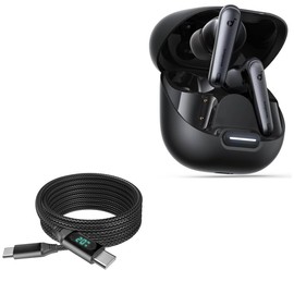 BoxWave Cable Compatible with Soundcore Liberty 4 NC - PowerDisplay PD Cable (6ft) - USB-C to USB-C (100W), LED Wattage Info Extra Long Braided Nylon - Jet Black