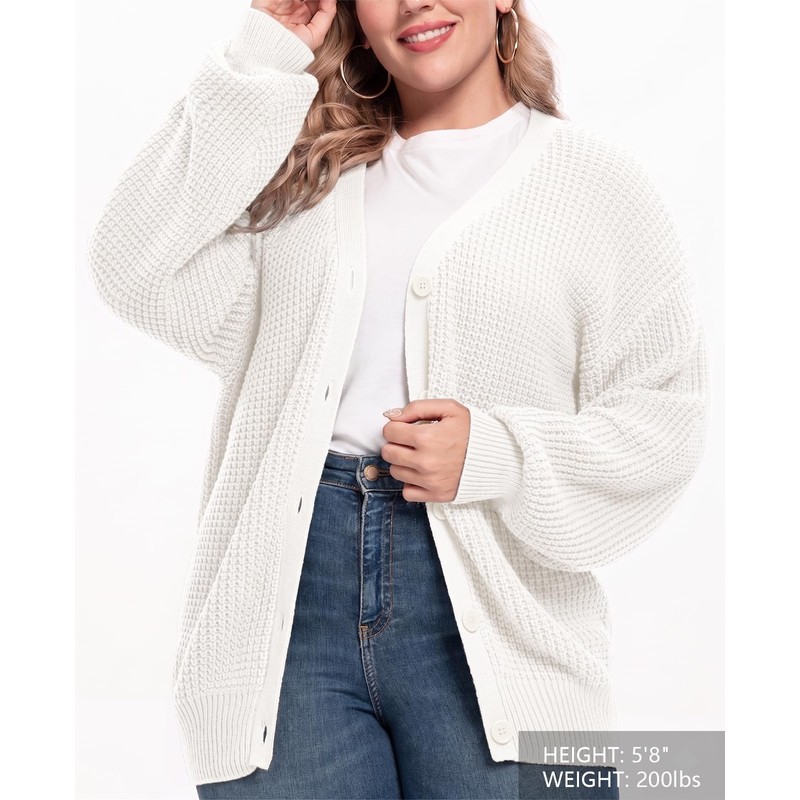 QUALFORT Cardigan Sweaters for Women 100% Cotton Button-Down Oversized Knit